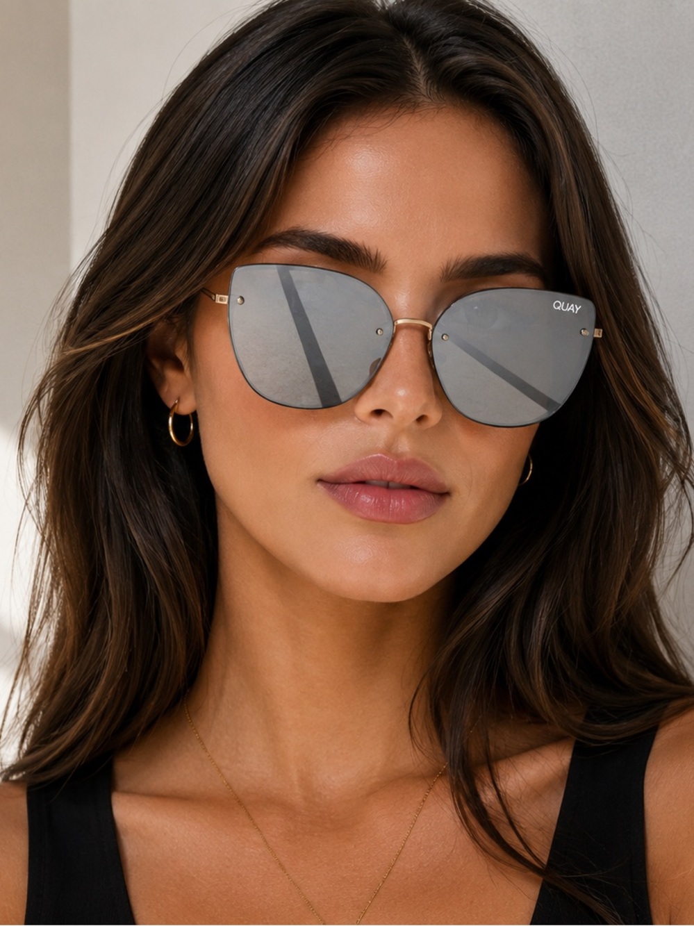 QUAY Australia Lexi Black Mirror Shield Cat Eye Sunglasses